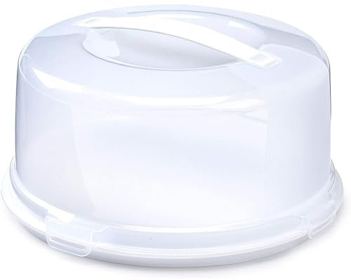 ANGIX 30cm Plastic Cake Carrier Box with Lockable Lid & Carry Handle, Cake Storage Container for Cakes, Pies & Pastries, Transparent Cake boxes for Transporting, Storing & Displaying Cakes (Round)