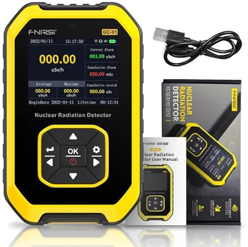Fnirsi Nuclear Radiation Detector Geiger counter GC-01 Geiger counter Personal Dosimeter X-ray γ-ray β-ray Radioactivity Tester Marble Detector(Yellow)