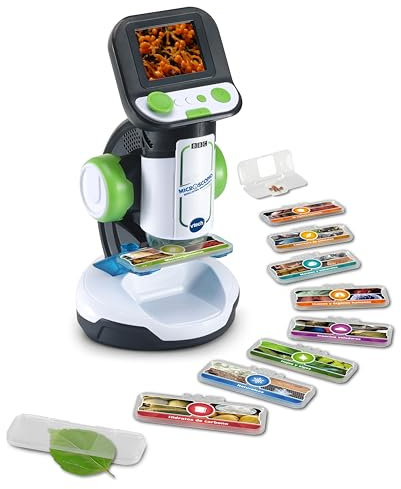 VTech - Microscopio Educativo Multimedia, Microscopio para niños +7 años, 240 imágenes y vídeos de la BBC, Juguete cientifico Educativo, Pantalla Digital a Color, Contenido en español