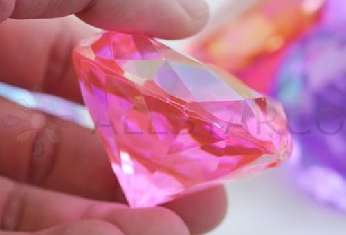Allstarco 4PCS 60mm Pink AB Extra Large Acrylic Diamond Confetti AB Coating for Table Scatter Wedding Decorations Vase Fillers Individually Wrapped