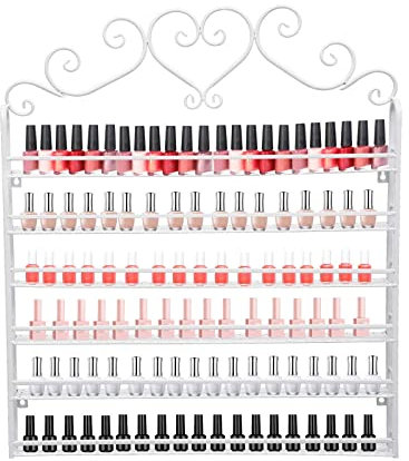 JINPRDAMZ Organisateur de vernis à ongles à 6 niveaux en métal en forme de cœur - Étagère murale de rangement pour parfum, huiles essentielles, rouge à lèvres - Blanc