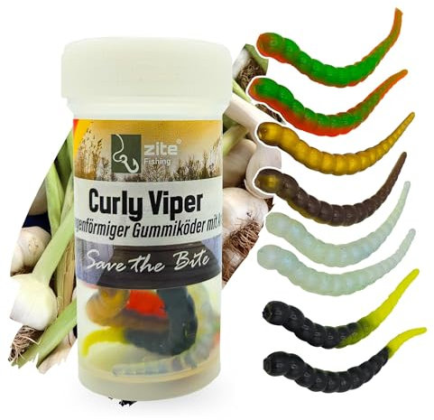 Zite Fishing Curly Viper Gummiköder Forelle 8 STK - Schlangenartiger Gummi Forellenköder 6,5cm – UL Angelköder Forelle Rotierend & Schlängelnd – Phthalatfrei & Handgefertigt (Allround Mix Knoblauch)