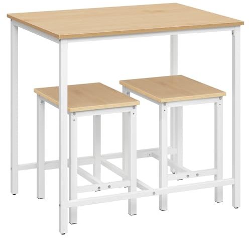 HOOBRO 3-Piece Industrial Dining Table Set, Kitchen Table, Space Saving Dinette for Kitchen, Dining Room, Small Space, Breakfast Nook, Living Room, Party, Natural and White WN75CZ01G1