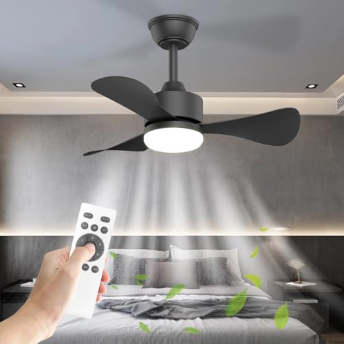 Mefine 71cm Ventilador de Techo con Luz Silencioso, Pequeño Lampara Ventilador Techo con Mando a Distancia y Reversible Motor DC, Luz Ventilador Techo LED para Dormitorio Salon Cocina, 6 Velocidades