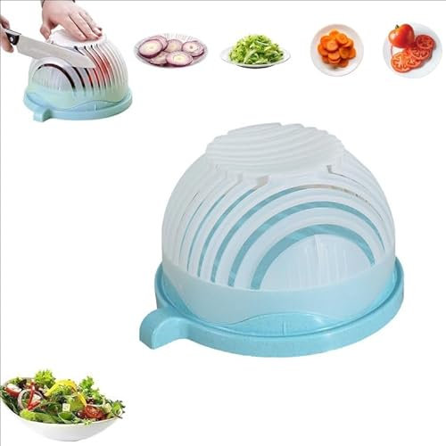 Fruit and Vegetable Cutting Bowl,Salad Chopper Bowl and Cutter with Lid,Multifunctional Quick Salad Cutter Bowl (Green)