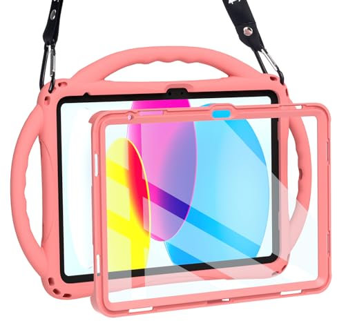 TOPESCT Kids Case for iPad A16 11th/10th Generation (2025/2022) 11inch/10.9inch- Made of Kid-Friendly Silicone, with Built-in Screen Protector, Shockproof Handle Stand Case For iPad 11th/10th Gen