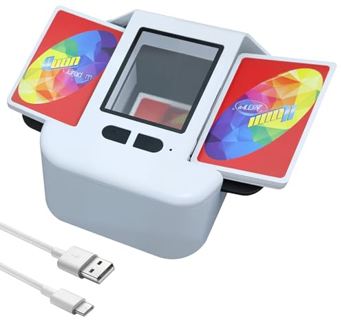 ZAKVOP Elektronisk kortblandare, kortblandare 2 000 mAh uppladdningsbart batteri, snabbspelande kortmixer, lågbrus kortmixer för UNO, poker, skyjo, hoppa bo (vit)