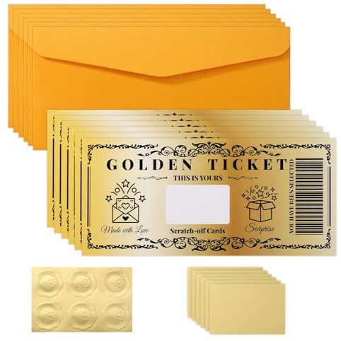 Gosknor 6 Sets Golden Ticket Scratch-off Cards, Golden Ticket Polar Express Surprise Reveal Scratch Card with Envelope Birthday Valentine's Day Christmas Gift for Girlfriend Wife Women