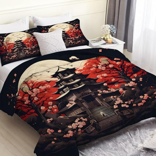 SYHIEGO Couette Légère d'Été 140x200 cm, Couette imprimée Style Japonais 1 Personne, Couette Fleurs de Cerisier Réversible avec 1 Taie d'oreiller -Style Manga - Ej138
