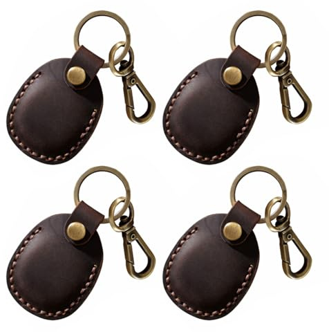 SagaSave 4 fundas de cuero para llaves de coche, soporte para llavero, soportes de etiqueta de aire de cobertura completa, funda segura antiarañazos para llaves, collar de mascota (CN)