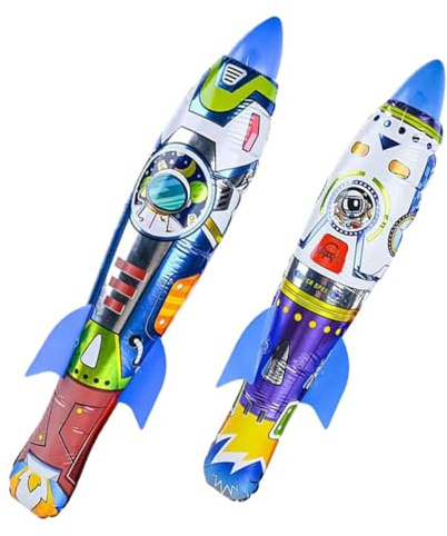 ORFOFE Giocattoli Gonfiabili a Forma di Razzo 63Cm e 55Cm da Lancio Manuale per Set 2 Pezzi per Giochi All’Aperto e Feste Razzi Gonfiabili Sportivi per Attività Ricreative Esterne
