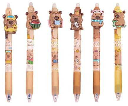 LEMONSTONE 6 stycken raderbar kulspetspenna, 0,5 mm suddgummipenna, tecknat Capybara mönster raderbara pennor, suddgummi med raderbart bläck, raderbar kulspetspenna för skolkontor (blå)