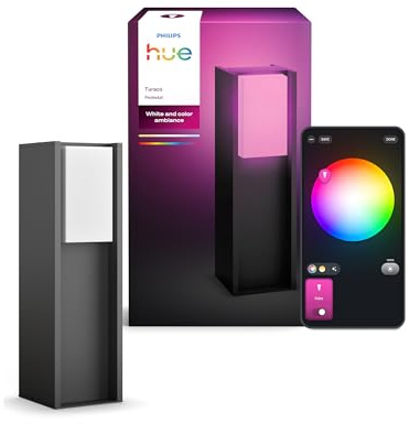 Philips Hue Turaco Außen-Sockelleuchte, anthrazit, dimmbar, warmweißes Licht, über App steuerbar, kompatibel mit Amazon Alexa (Echo, Echo Dot), neue Generation