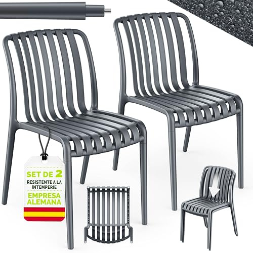 tillvex Juego de 2 sillas de jardín apilables, resistentes a la intemperie, sillas de exterior de hasta 120 kg, sillas de jardín para exteriores, muebles de terraza, balcón, jardín, terraza