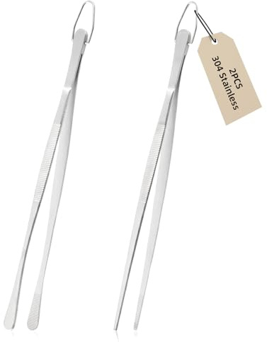 2 Pezzi Pinze da Cucina Inox, Pinzette Lunghe 30 cm con Gancio per Appendere, Pinza Cucina Barbecue in Acciaio Inossidabile per Cucinare, Grigliare e Cuocere