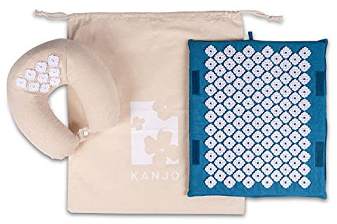 Kanjo Travel Acupressure Set | Acupressure Neck Pillow & Compact Acupressure Mat for Neck, Foot & Back Pain Relief| Travel Pillow & Travel Mat Set for Stress Relief & Relaxation