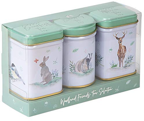 New English Teas Woodland Animals 3x Mini Tea Tin Gift Pack with Loose Leaf Black Tea, 0.07 kg MT78