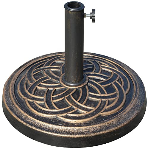 Outsunny Base de Sombrilla de Jardín Peso Neto 12 kg Soporte de Parasol Redondo Apto para Postes de 38mm/48mm Resina y Acero para Terraza Patio Exterior Ø45x33 cm Bronce