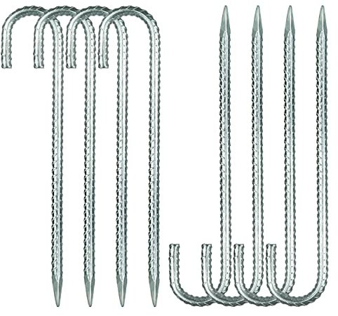 YOUNTHYE 8PCS Galvanised Steel Heavy Duty Tent Pegs, 40cm/16inch Metal Ground Rebar Stakes, Trampoline pegs Anchorage Stakes for Tents, Swing, Trampoline, Football Nets
