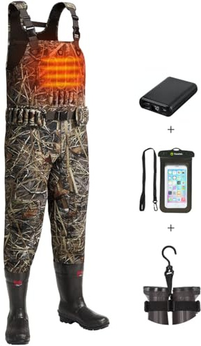 TIDEWE Hunting Waders Heated with Battery Pack, 800G Insulation Neoprene Chest Waders for Men, Waterproof Cleated Bootfoot Next Camo Evo Waders for Fishing (Size 8)