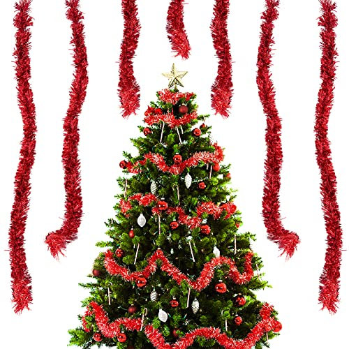 Espumillon Arbol Navidad, 20M/ Paquete de 10 Guirnalda Navidad Metálico Oropeles Brillantes Espumillón Navidad Guirnaldas Navideñas Decoración para Boda Fiesta Hogar Interior y Exterior Rojo