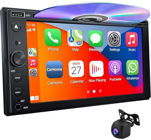 Doble DIN CarPlay Android Auto Car Stereo 6.2 Pulgadas 1080P Pantalla táctil CD Reproductor de DVD Radio para automóvil con cámara de visión Trasera Mirror Link Bluetooth 5.0 FM/Am/AUX/TF/EQ/DSP