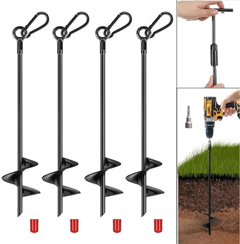 CNSTZX Juego de 4 anclajes para trampolín de suelo, 40 cm, juego de anclajes para trampolín, kit de anclaje para tiendas de campaña, columpios, toldos, kit de anclaje para trampolín de metal, fuerte