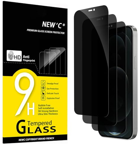 NEW'C 3 Pack Privacy for iPhone 12 Pro Max Screen Protector (6.7), Enhanced 28-Degree Privacy Angle, Ultra Durable 9H Hardness, Bubble-Free