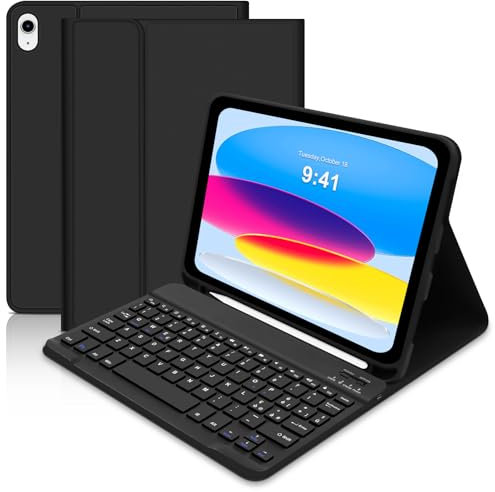 Hofsos Tastiera Custodia per iPad 10 Generazione/(A16) 11 Generazione(11/10.9 pollici, 2025/2022), Italiano QWERTY Rimovibile Bluetooth Tastiera, Custodia con Supporto Pencil per iPad 10a/11a Gen,Nero