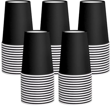 Perla - 200 Bicchieri di Carta da 200 ml - Bicchiere Monouso Biodegradabile Ecologico - Adatto per Bevande Fredde e Calde - Bicchieri per Acqua usa e getta (Nero)