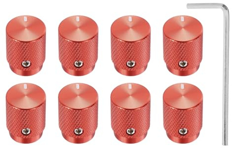 sourcing map 8 Pcs Aluminium Potentiometer Knobs, 1/4(6mm) IDx1/2(12.5mm) ODx5/8(16mm) Height Universal Volume Tone Control Knobs for Guitar, Bass, Oval Indicator, Red