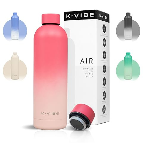 K-VIBE Isolierte Trinkflasche 750 ml – Edelstahl Thermosflasche doppelwandig & kohlensäuregeeignet – BPA-frei & auslaufsicher – hält 12h heiß / 24h kalt – Wasserflasche für Schule, Büro & Outdoor