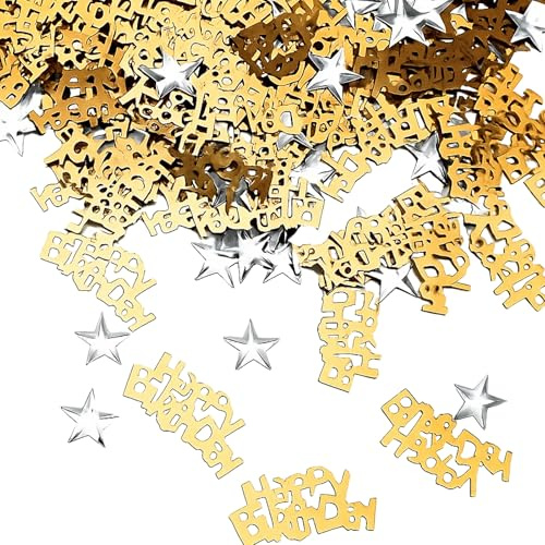 Flomiara 3PCS 30g Golden & Silver Happy Birthday Confetti Table Scatter Glitz Sprinkles Stardust Bday Party Decorations For Kids Adults, Birthday Scatter Decorations