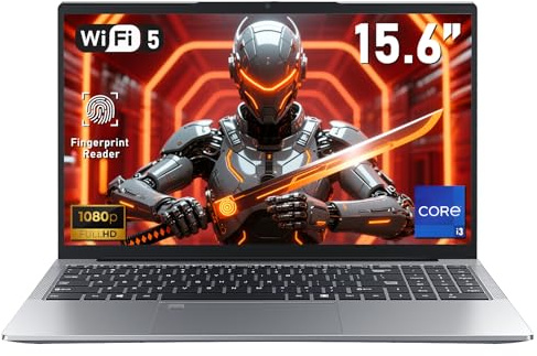 NAIKLULU Ordinateur portable de jeu bon marché 2025, processeur i3-1025G1 (1,0 à 3,4 GHz) RAM 16 Go SSD 512 Go Gamer ordinateur portable, boîtier en métal, lecteur d'empreintes digitales, webcam