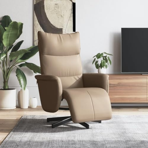 Yunovire Relaxfåtölj med fotdel, cappuccino-brunt konstläder, 360° roterbar, manuell liggfunktion, bekväm för vardagsrum, sovrum, 110 kg lastkapacitet