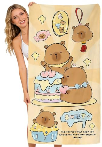 WFKKMEQ Capybara Telo Mare, Capybara Asciugamano da Spiaggia, Coperta da Spiaggia da Viaggio Teli Mare Microfibra per spiaggia Piscina Yoga Sport Fitness-A