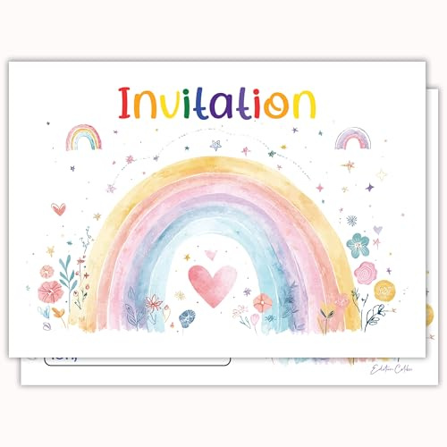 Edition Colibri Carte d'invitation d'anniversaire - Motif arc-en-ciel pastel | Lot de 10 cartes plates (A6) – Verso à écrire