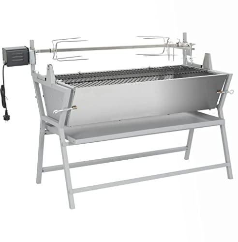Mangloder BBQ Grill con Spiedo Rotante in Ferro e Acciaio Inox Verniciato a Polvere 132x55x98cm Griglia 106.5x51.5cm con Motore, Padella Grasso, Outdoor per Arrosti e Grigliare