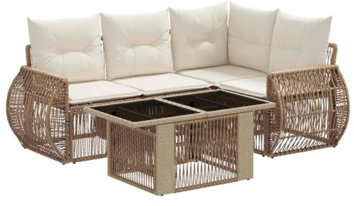 vidaXL Trädgårdsoffset 5 st Beige och krämvit konstrotting | Perfekt för utomhusbruk