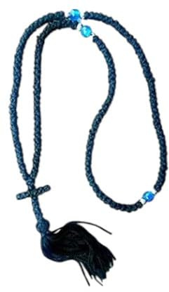IconsGr Chotki Chapelet Pendentif bénir Chrétien Orthodox Grec fait main 150 noeuds couleur noir avec croix du Mont Athos (Grece)