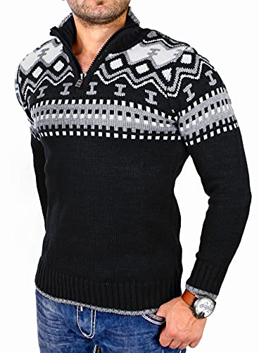 Reslad Suéter de punto para hombre con cremallera y cuello redondo para hombre suéter noruego RS-3110