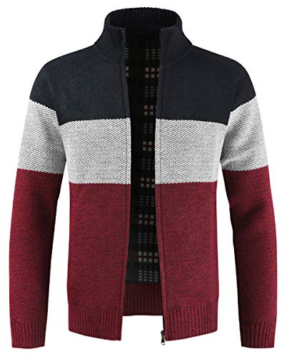 Sliktaa Cardigan Homme Col Montant Bloc Couleur Manches Longues Chaud | Cardigan épaissi velours, col montant manches longues, coupe ajustée, idéal pour tenues décontractées automne‑hiver