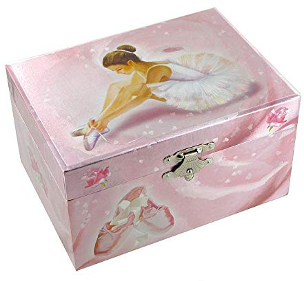 Caja de música para joyas / joyero musical de madera sobre el tema de las bailarinas con bailarina giratoria, espejo y mecanismo musical de resorte de 18 notas - El vals del Emperador (Johann Strauss)