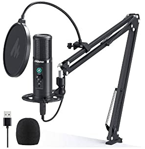 Maono AU-PM422 USB Microphone with Touch Mute Panel and Mic Gain Knob, Zero Latency Monitoring 192KHZ/24BIT Professional Cardioid Condenser Mic for Laptop, PC, Recording, Podcasting, Gaming, YouTube