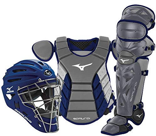Mizuno Samurai Adult Baseball Boxed Catcher's Gear Set , Grey-Navy, 16 Men's Adult