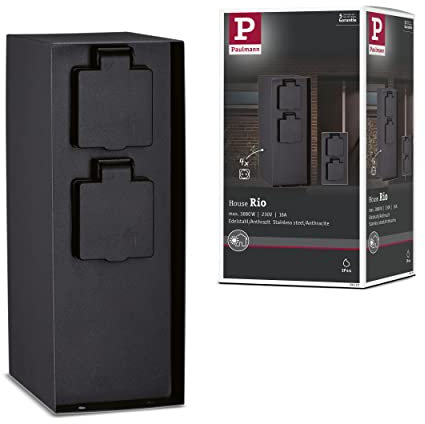 Paulmann 94313 Outdoor Steckdosensäule RIO 4 fach max. 3,650 Watt Außenbeleuchtung Anthrazit Gartenbeleuchtung Edelstahl Steuerung