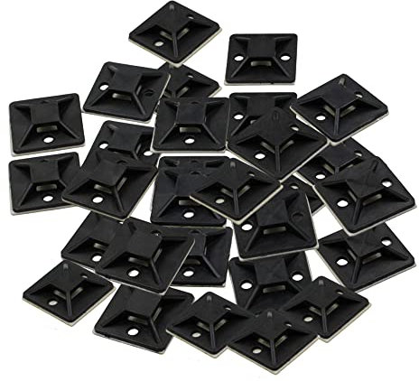 100 unidades de zócalos adhesivos para bridas, zócalos de rosca, autoadhesivos, 20 mm x 20 mm, negro, para atar y fijar bridas y cables