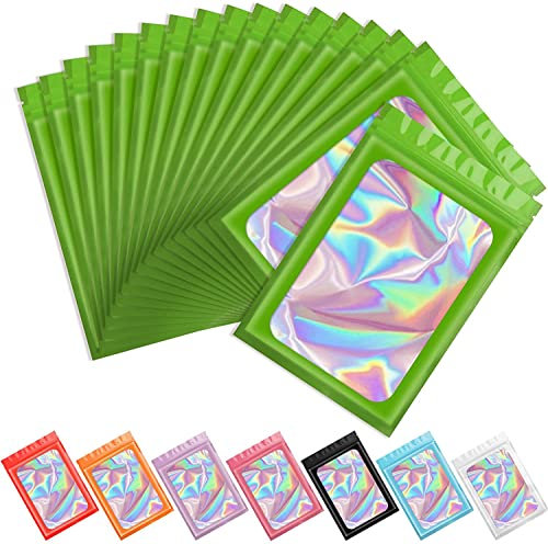 Artcut 100 PCS Smell Proof Mylar Bags Holographic Packaging Bags, Resealable Odor Proof Bag, Mothers Day Gifts (Green, 3 * 4.7inch)