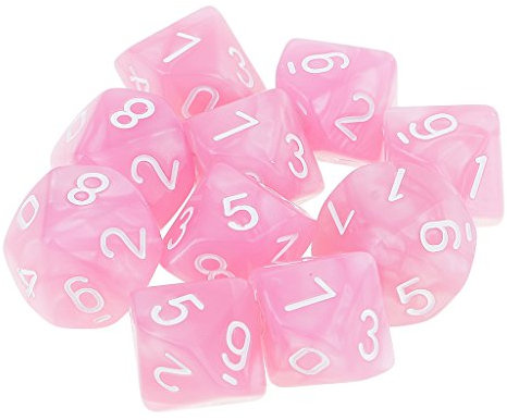 Easnea 10 polyedrische Würfel D10 für RPG MTG, Pink, 10 Stück