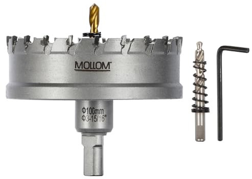 Mollom (100mm | 3-15/16) Sierra de Corona de T.C.T Carburo Broca con 2 Brocas,Punta de carburo de tungsteno para Metal Duro,Acero,Hierro,Cobre,Madear,Latón,Plástico